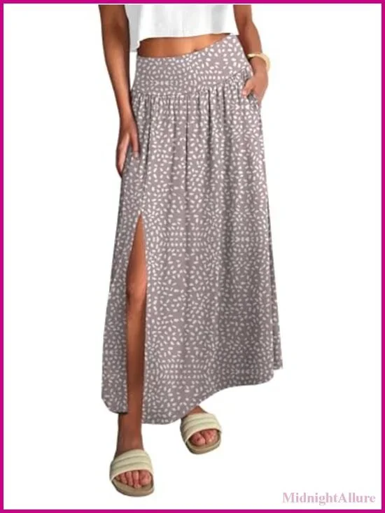 Flowy Maxi Skirt with Pockets, Boho Floral Side Slit, Summer Beach Skirt