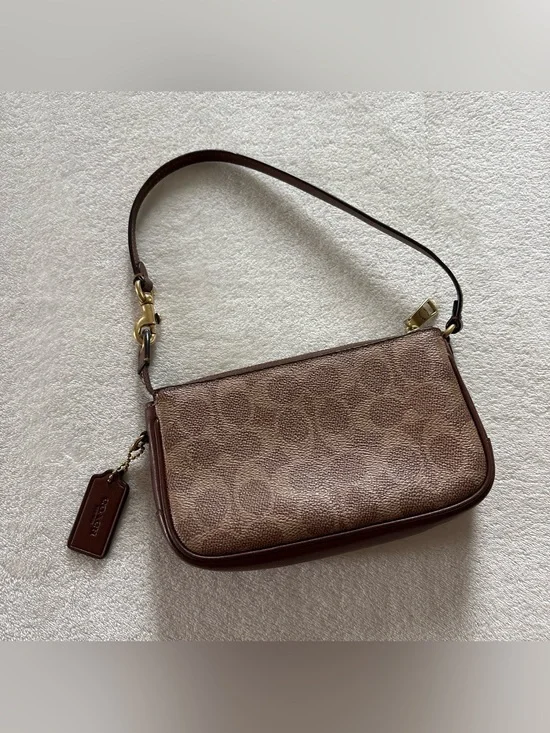 Coach Monogram Slim Tan Brown Canvas Plaza Bag Purse 7