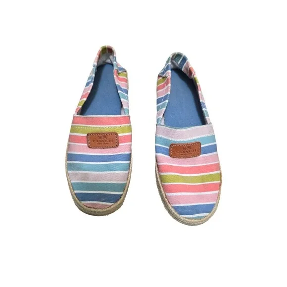 Coach Women's Striped Canvas‎ Espadrilles Slip-On Shoes Multicolor Size 6B