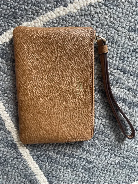 Coach Tan Pebbled Leather Zip Wristlet
