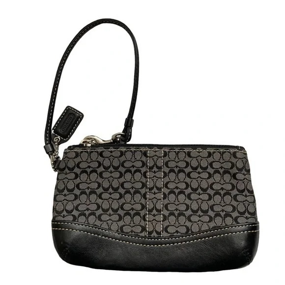 Coach black gray signature mini c wristlet bag