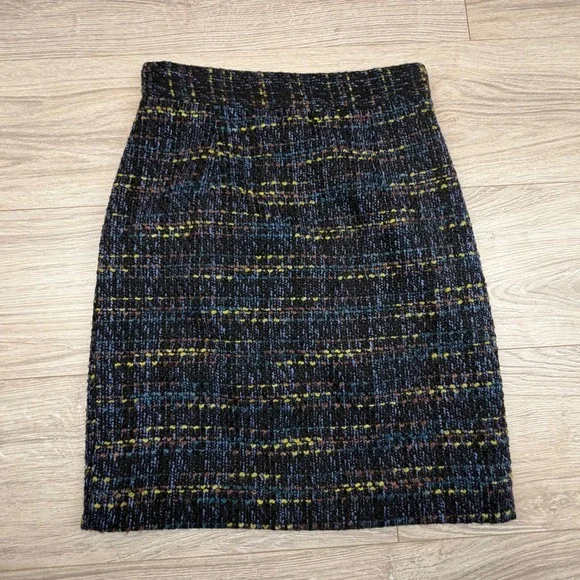 Anna Maria Paletti Italian Tweed Pencil Skirt Black Multi Color Business Size 40