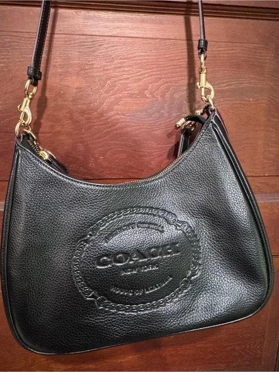 Coach Black Pebbled Leather Shoulder Bag with Gold Hardware