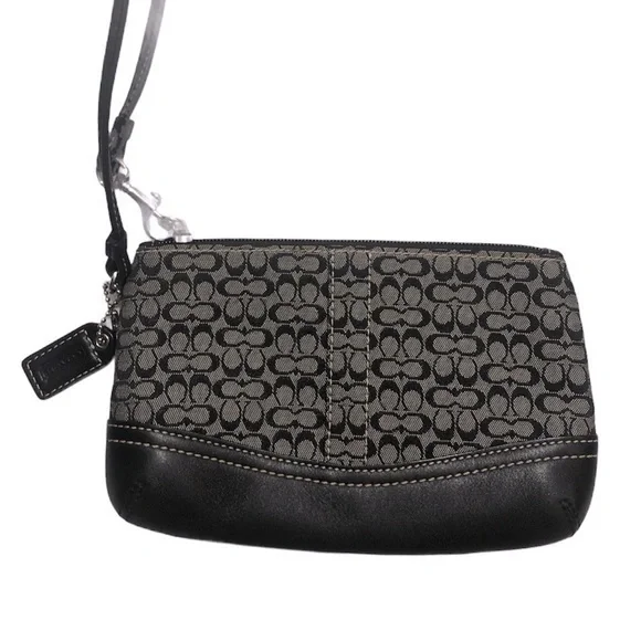 Coach signature black gray wristlet bag