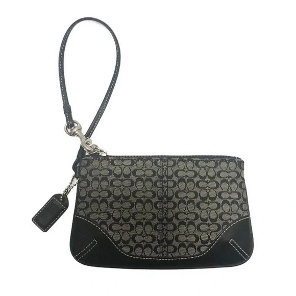 Coach signature black gray wristlet