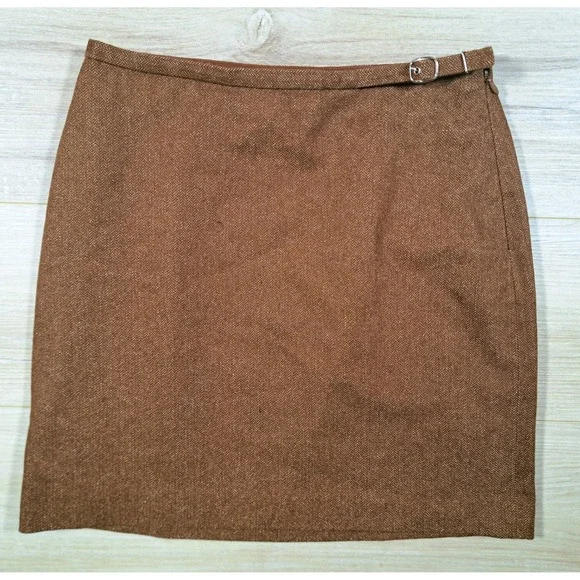 The Limited Y2K Stretch Brown Herringbone Wool Blend Mini Skirt Womens‎ Size 4