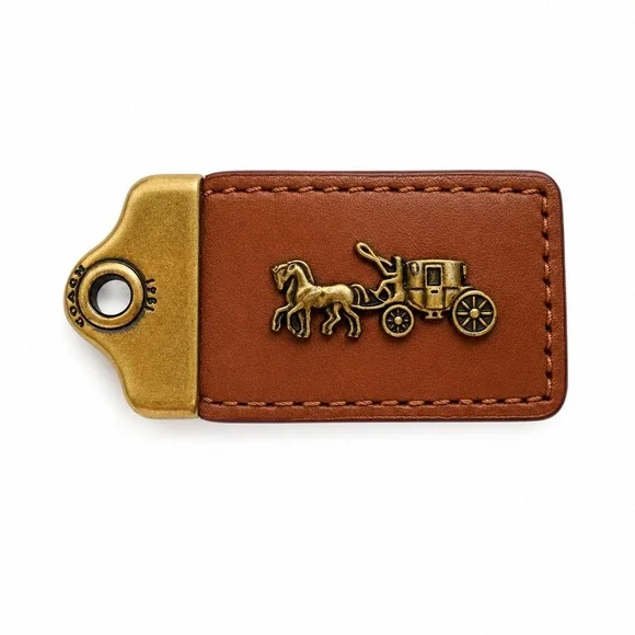 Coach 2.5 inch Bag Charm Fob Hangtag 1941 Horse and Carriage Brass Leather Brown
