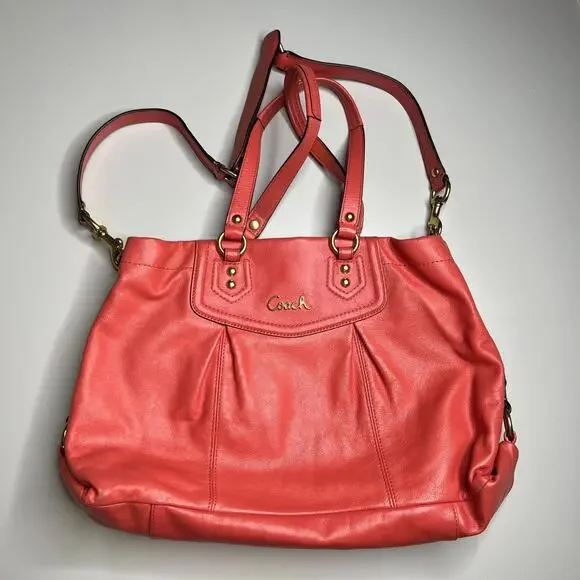 Coach Ashley‎ Vermillion Leather Carryall Purse F19243 D1375 Tote Shoulder Bag