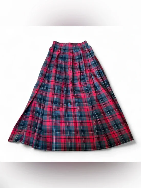 90s Talbots cotton plaid midi skirt