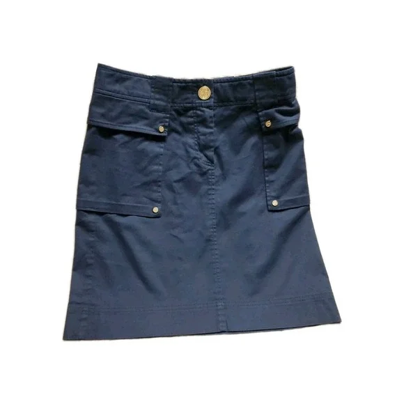 Tory Burch Womens Navy Cotton Pockets Gold Details  Casual Mini‎ Skirt Size 0