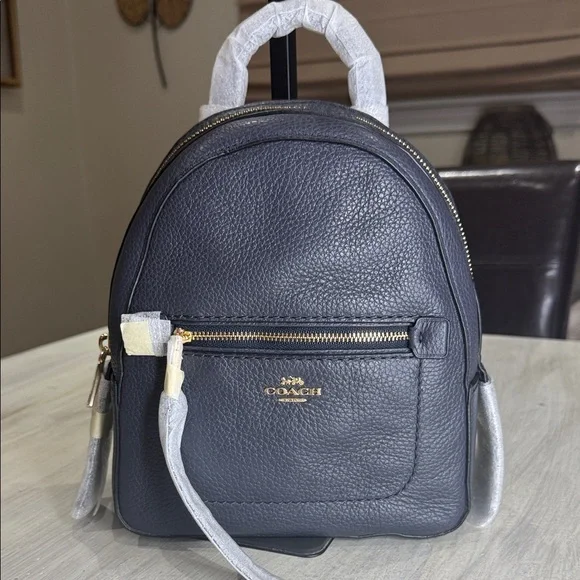 Coach Andi Charcoal Blue Leather Backpack with Gold Accents