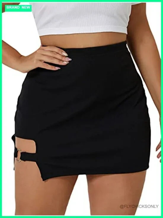 Plus Size Cut Out Side Stretchy Skinny Bodycon Mini Skirt