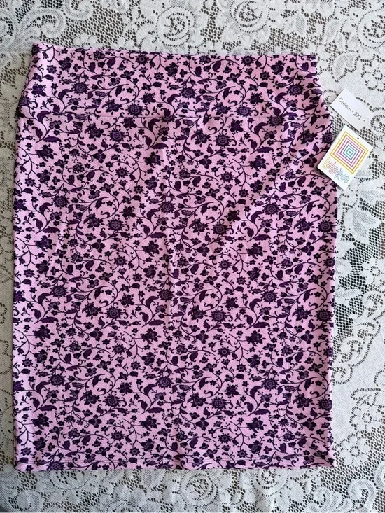 LuLaRoe Pink Pencil Skirt with Black Floral Vine Print