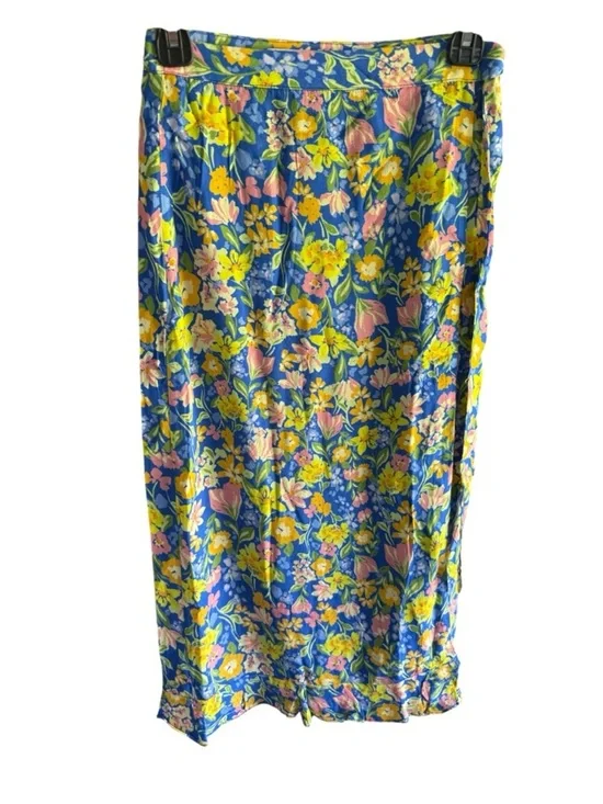Lost + Wander Blue Floral Wrap Skirt with Yellow & Pink Blooms