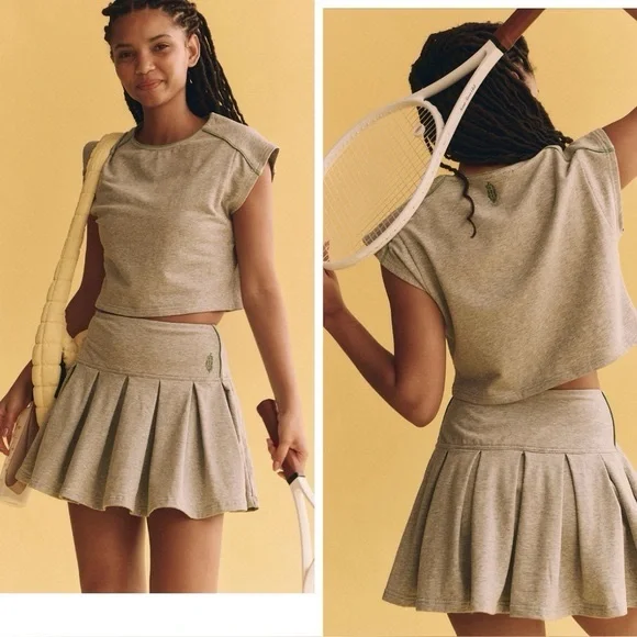 Nwt free people home base set Gray Crop Top and‎ Skirt Set nwt
