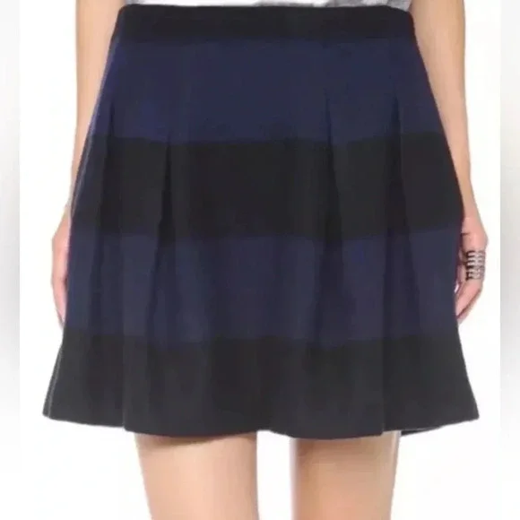 Madewell Mayle Blue Black Striped Wool‎ Blend Pleated Skirt Womens Size 6