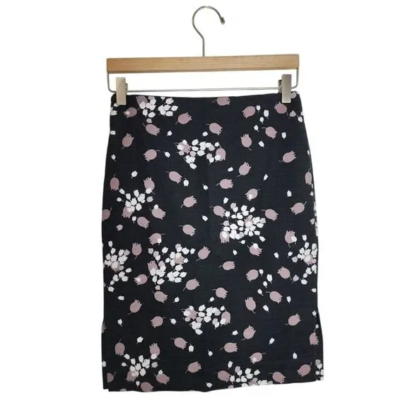 Loft Skirt Women's 2 P Floral Tweed Pencil Office‎ Black