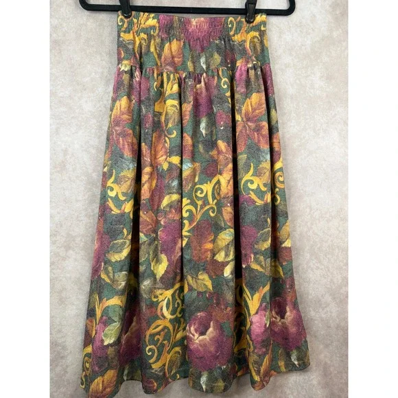 Vintage 90s Fritzi Sport Midi Skirt Womens P/M Multicolor Floral Elastic‎ Waist
