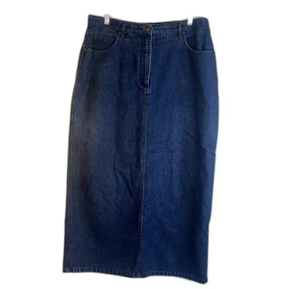 Petite Sophisticate Denim Jean Midi Skirt Boho‎ Classic Cottage Core Size 10