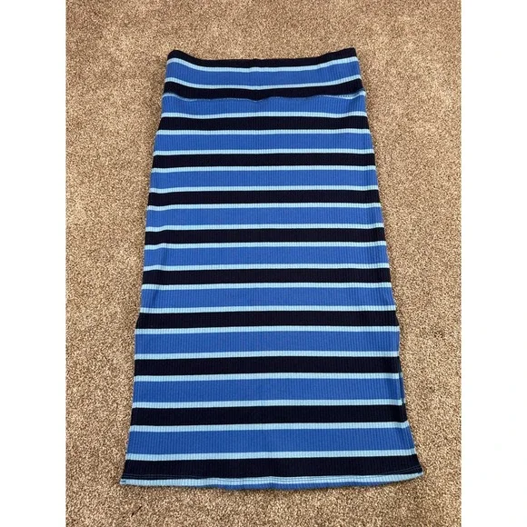 Aerie Blue/Black Stripe Ribbed High Waist Pencil‎ Skirt Size Medium Stretch