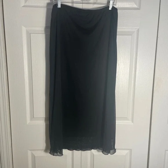 Metaphor‎ Y2K Sheer Overlay Maxi Skirt Women XL Black Sequin Embellished Fairy