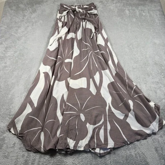 Marcella Hawaii Maxi Skirt Women One Size Brown Taro Print Smocked Tie Waist