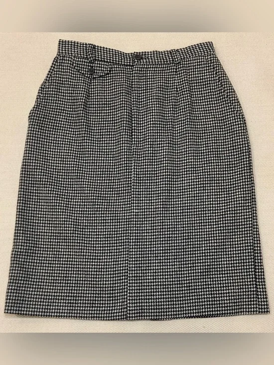 Ralph Lauren Vintage 100% Wool Pencil Skirt Houndstooth Academia Office Size 8