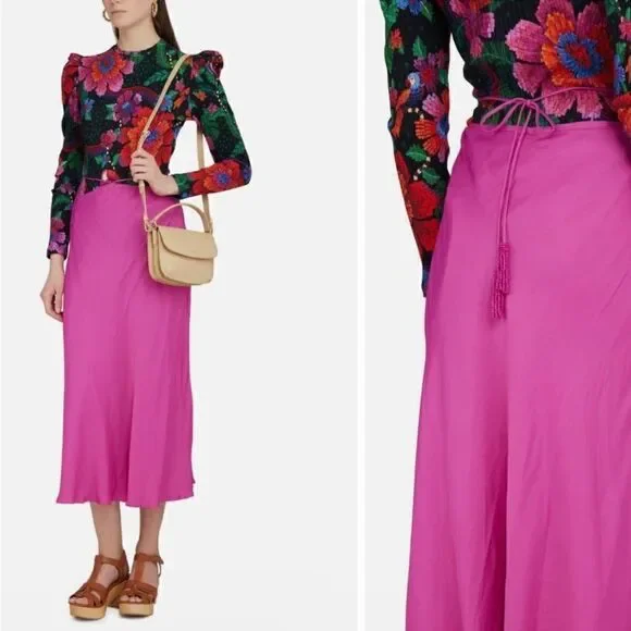FARM Rio strap-detail satin-finish midi skirt Large $248
