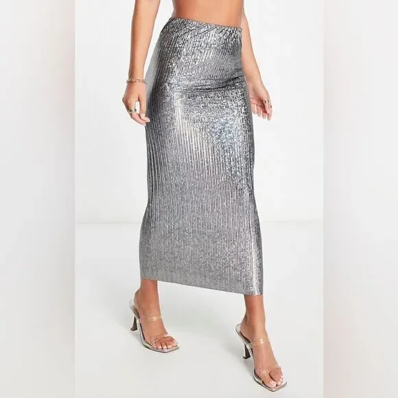 Topshop iridescent pleated  midi skirt US size 2