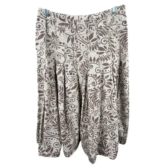 J. Jill Long Maxi Skirt Women's Size 4 Sand and Brown Floral Side Zip Pleated‎