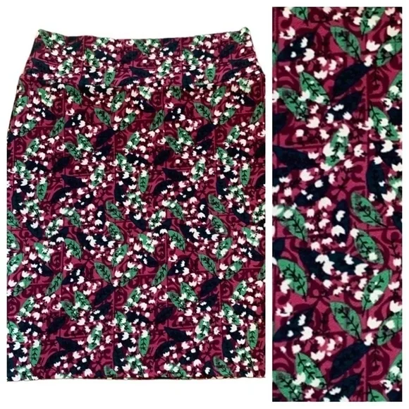 LulaRoe Burgundy Green Floral Print‎ Cassie Pencil Skirt Size 2X
