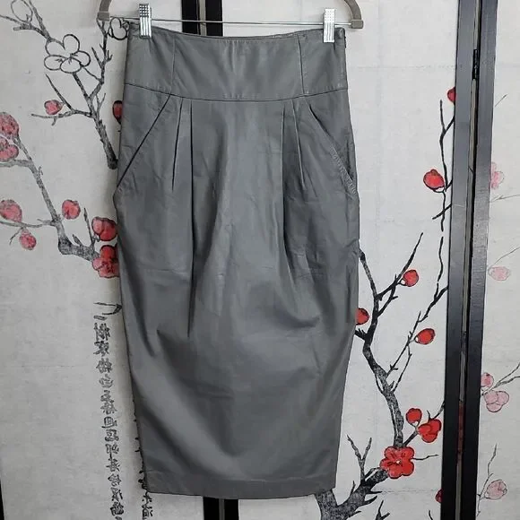 Nathan Jenden Leather Silk Lined Midi Skirt Size 4