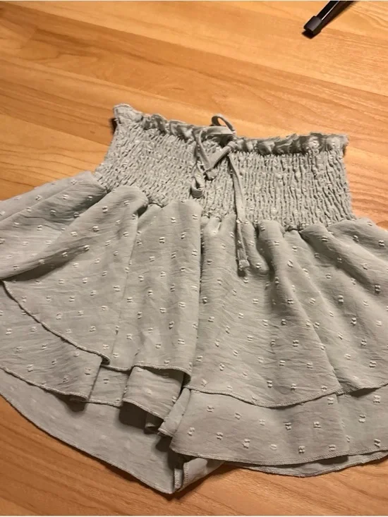 Smocked Waist Ruffled Mini Skirt - Light Sage Green