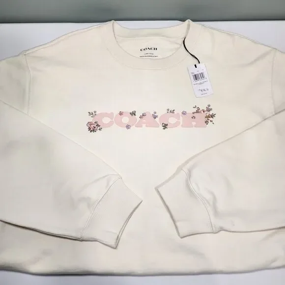 NWT Coach CAH70 Woman Spring Blossom Print Classic Crewneck Sweatshirt Cream XL
