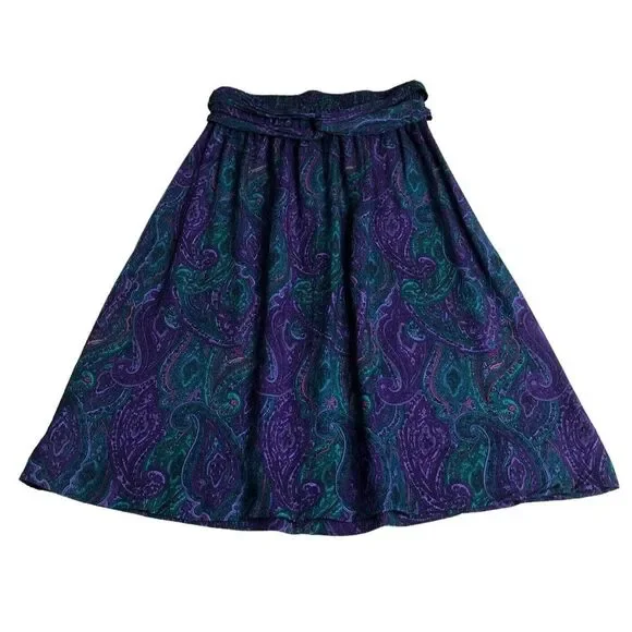 Vintage Marilyn Skirt Womens M Purple Paisley Elastic Waist Short Boho Flowy 80s