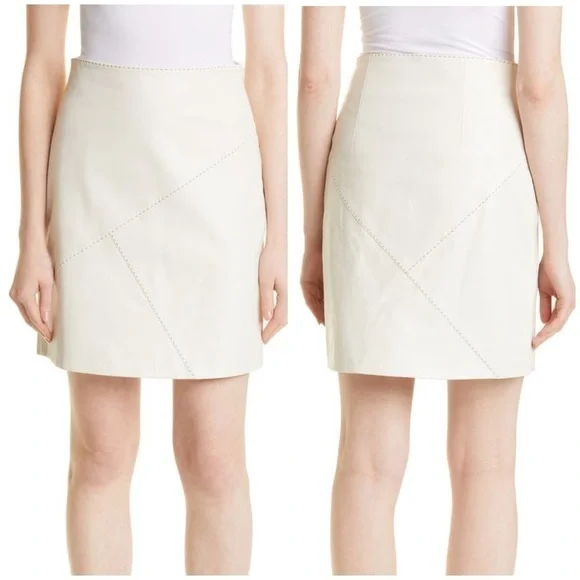 By Malene Birger Pascalles Stitched Leather Pencil Skirt Cream White Sz 34