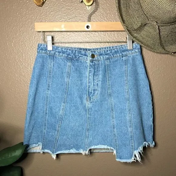 Honey Punch High Waisted Cutoff Jean Skirt