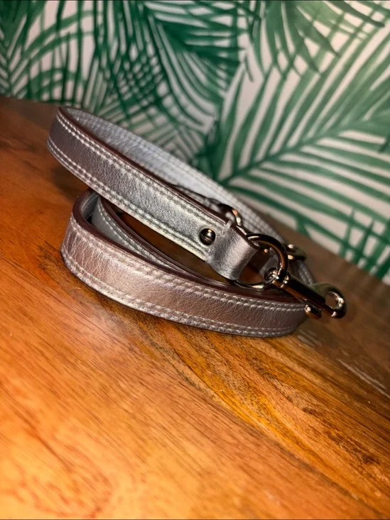 Coach Metallic Silver Leather Clip On Crossbody Strap