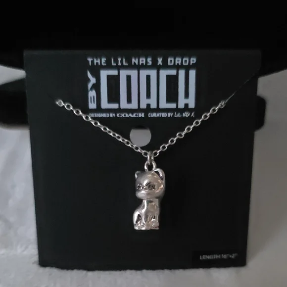 Coach Silver-tone Cat Charm Necklace‎