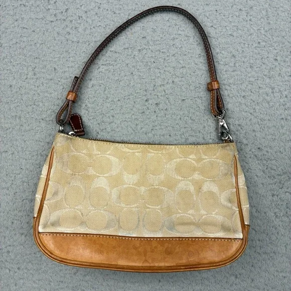 Vintage Coach 6094 Signature Demi Mini Bag Beige Brown Canvas Leather Purse