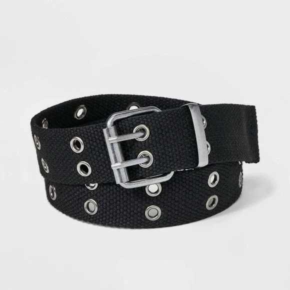 2‎ Art Class Kids Black Canvas Grommet Belt Size Large Adjustable Metal Buckle