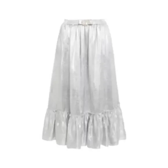 SHRIMPS Pearl Belt Metallic Midi skirt In Silver