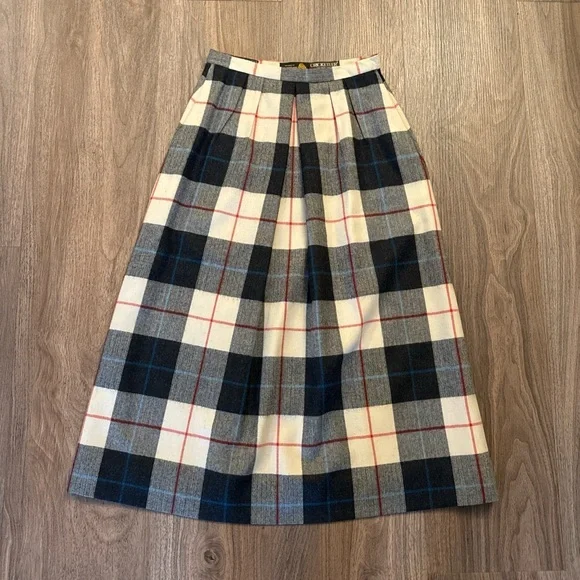 Vintage cricketeer Wool Plaid A-Line Midi Skirt - beige& Black