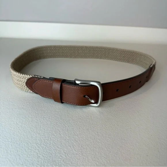 NEW Class Club Boy’s Brown Khaki Stretch Woven Cowhide Belt Size 26 28