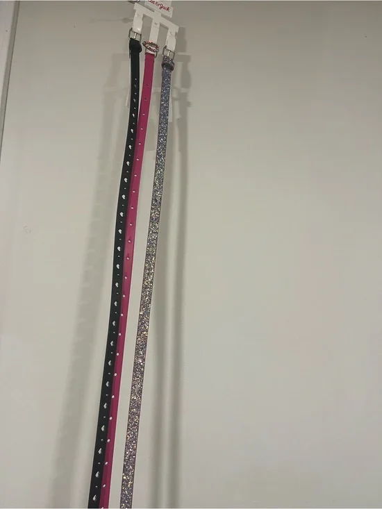 Set of 3 kids Narrow Fashion Belts - Black, Hot Pink, Glitter