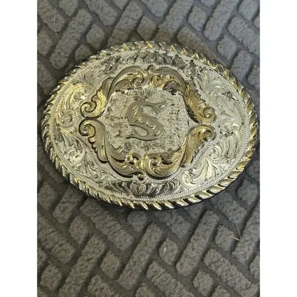 Montana Silversmiths Vintage Initial S Belt Buckle Silver Plate Western Kids Boy