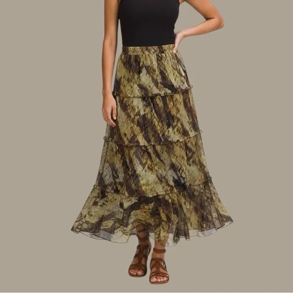 NIC+ZOE Tiered Boho Maxi Skirt in Earth Tones Zipper‎ Side Size 6