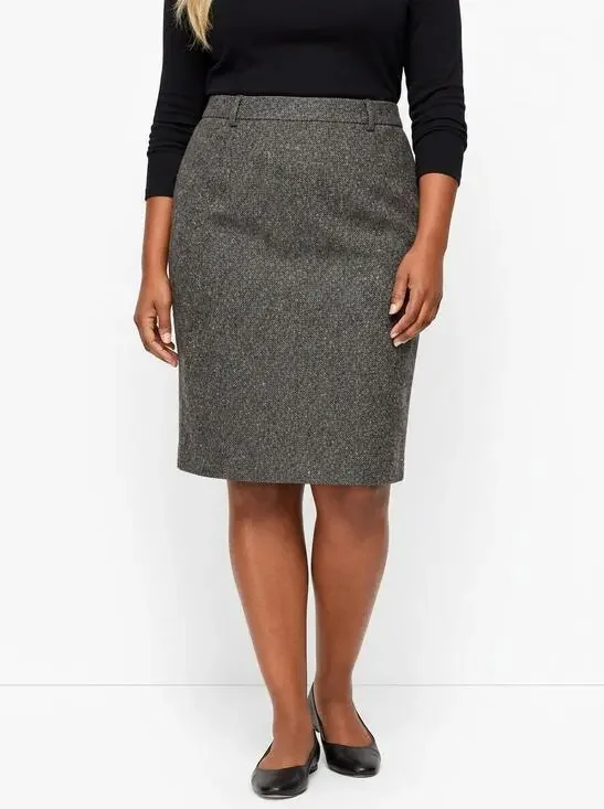 Talbots Silk Blend Gray Pencil Knee Length Tweed Lined Skirt Women Size 12