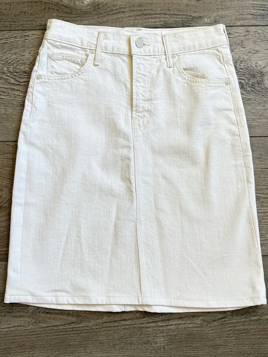 MOTHER Denim The Down Low Spinner White Jean Pencil Midi Skirt in Act Natural