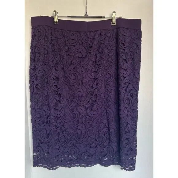 NWT ROZ & ALI Purple Lace Stretch Lined Knee Length Skirt Size‎ 2X